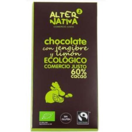 CHOCOLATE 60% CACAO con jengibre y limon 80gr. ECO