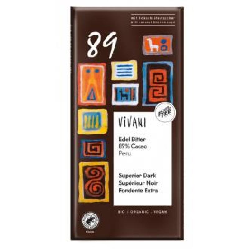 CHOCOLATE NEGRO SUPERIOR 89% PERU azucar coco 80gr