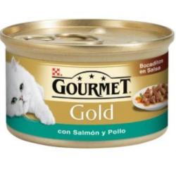 GOURMET GOLD BOCADI EN SALSA C/ SALMON-POLLO 85x24