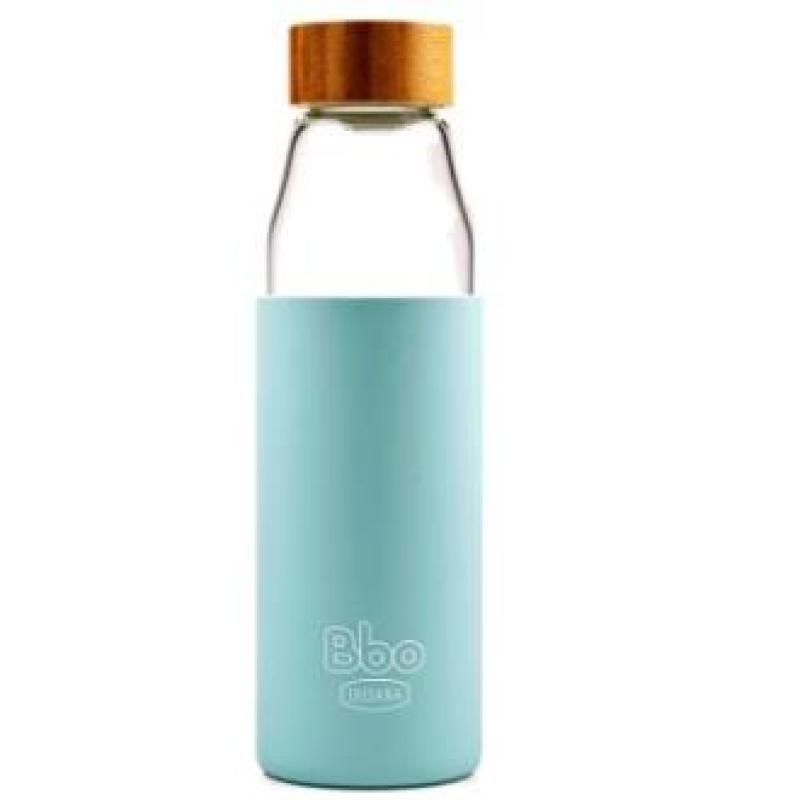 BOTELLA BOROSILICATO tapon bambu azul 500ml.