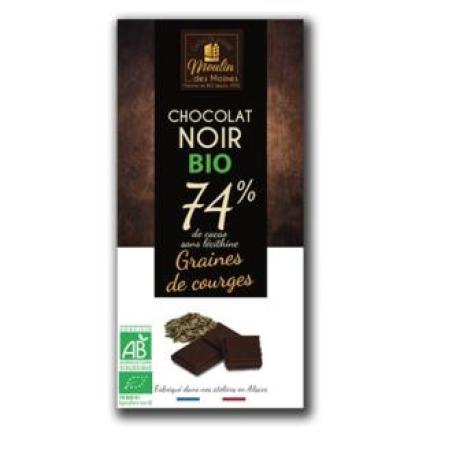 CHOCOLATE NEGRO 74 % pipas calabaza 100 gr BIO