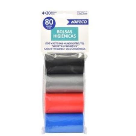 BOLSAS HIGIENICAS 4 rollos de 20 bolsas colores