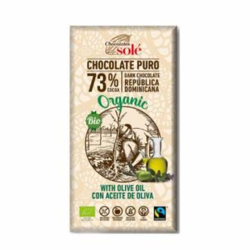 CHOCOLATE NEGRO 73% con aceite de oliva 100gr. ECO