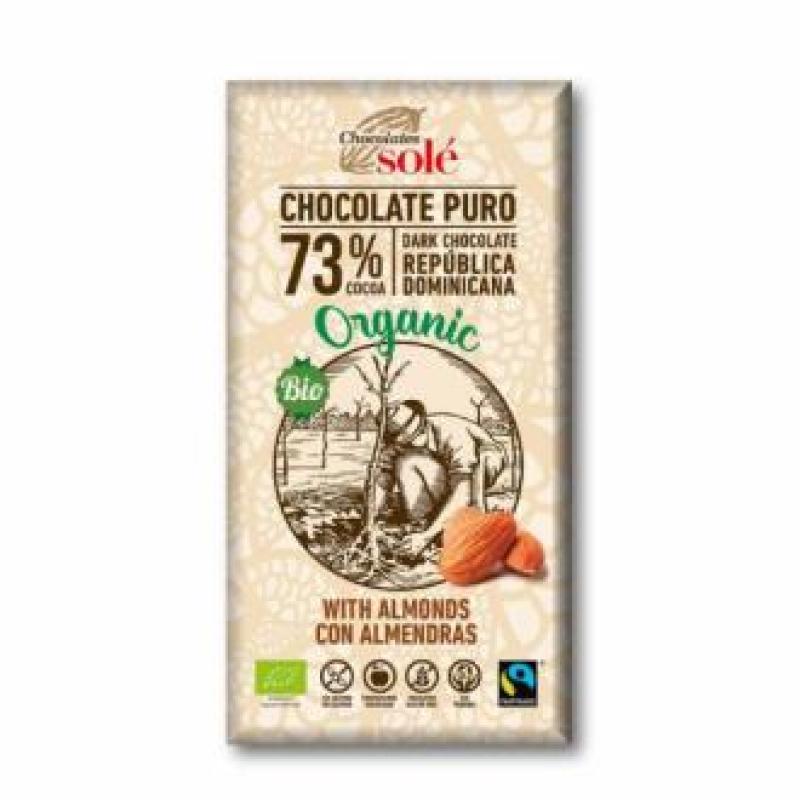 CHOCOLATE NEGRO 73% con almendras 150gr. ECO